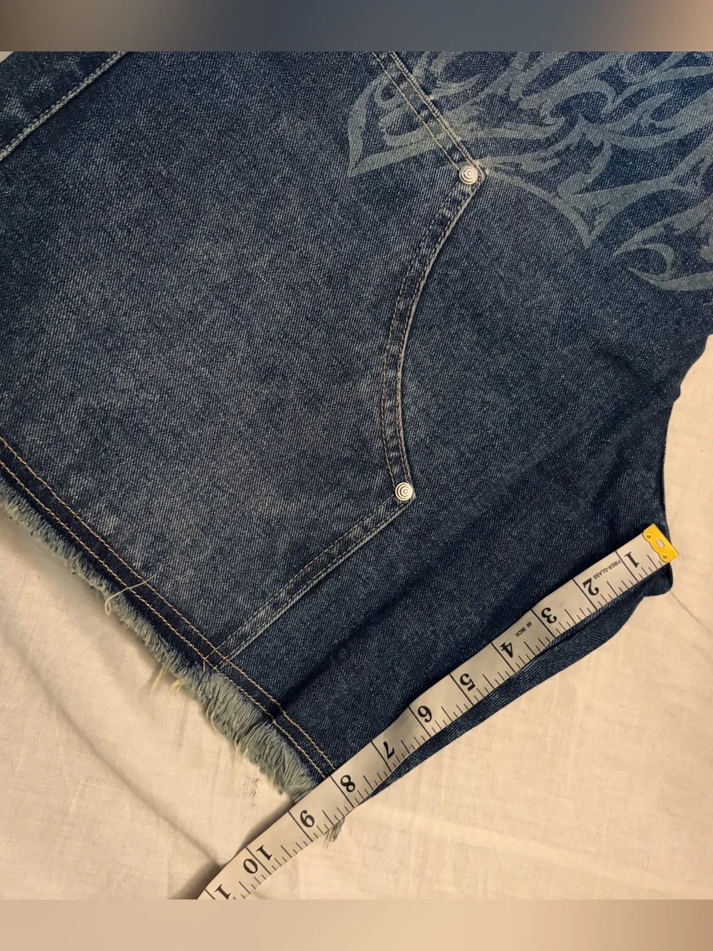 Young LA gangsta jorts Denim Flame Graphic Shorts - Dark Wash